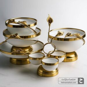 سرویس پذیرایی لیلیوم ۵تکه گل برنجی رنگ سفید