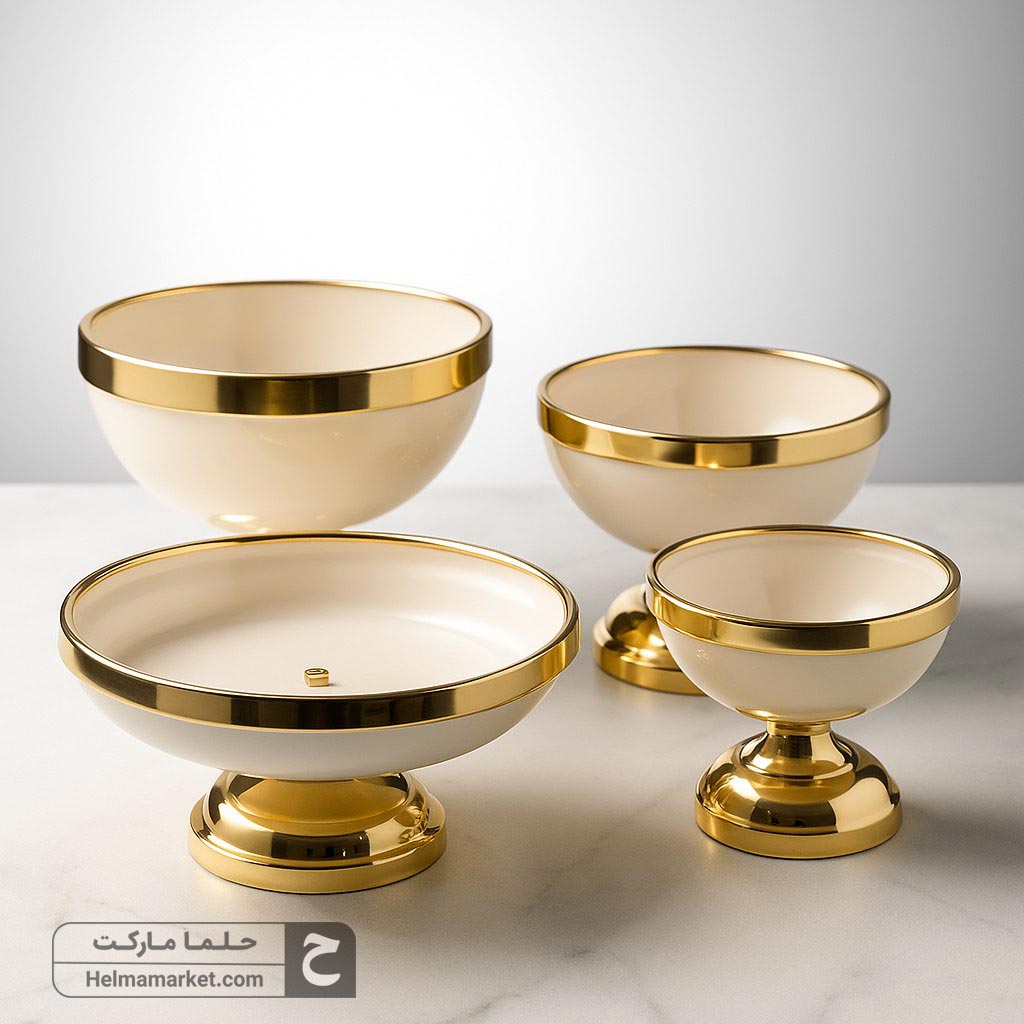 سرویس پذیرای ۴ تیکه فلزی ونیز رنگ کرم