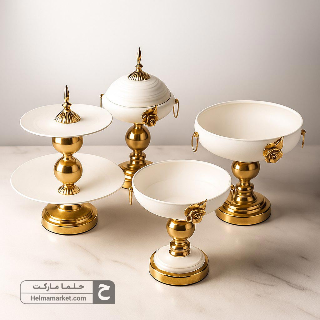 سرویس ۶ پارچه فلزی رز رنگ سفید