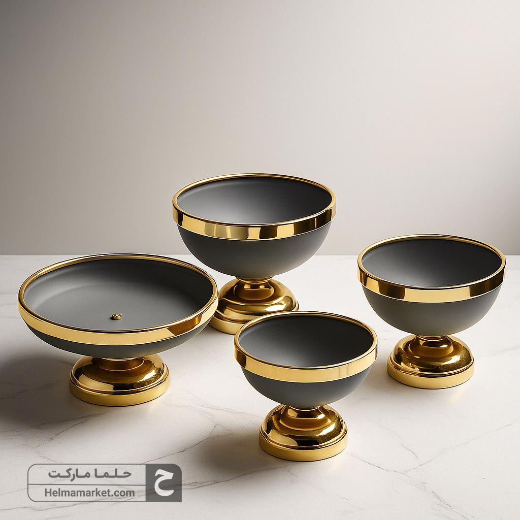 سرویس پذیرای ۴ تیکه فلزی ونیز رنگ طوسی
