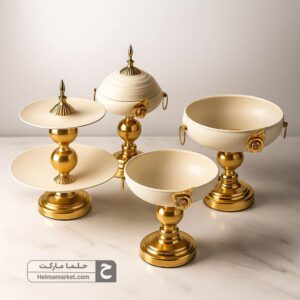 سرویس ۶ پارچه فلزی رز رنگ کرم