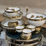 سرویس پذیرایی لیلیوم ۵تکه گل برنجی رنگ سفید