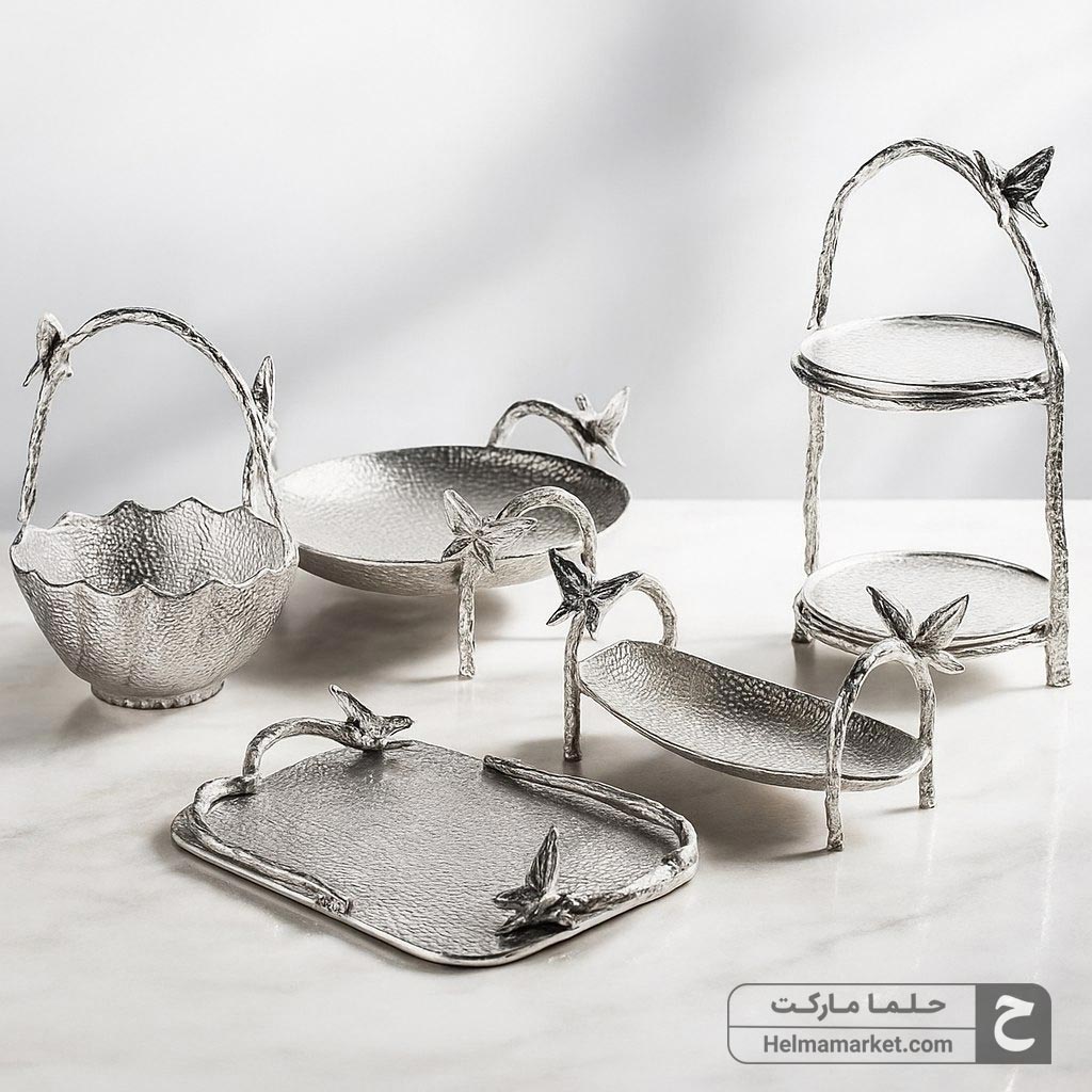سرویس پذیرایی آلومینیومی ایوان ۵ تکه نقره ای