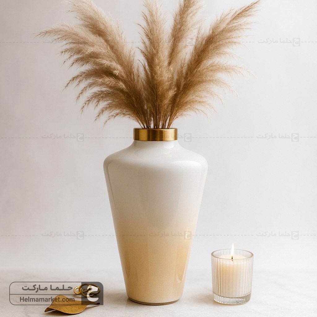 گلدان شیشه ای ترنج بزرگ سایه روشن عسلی