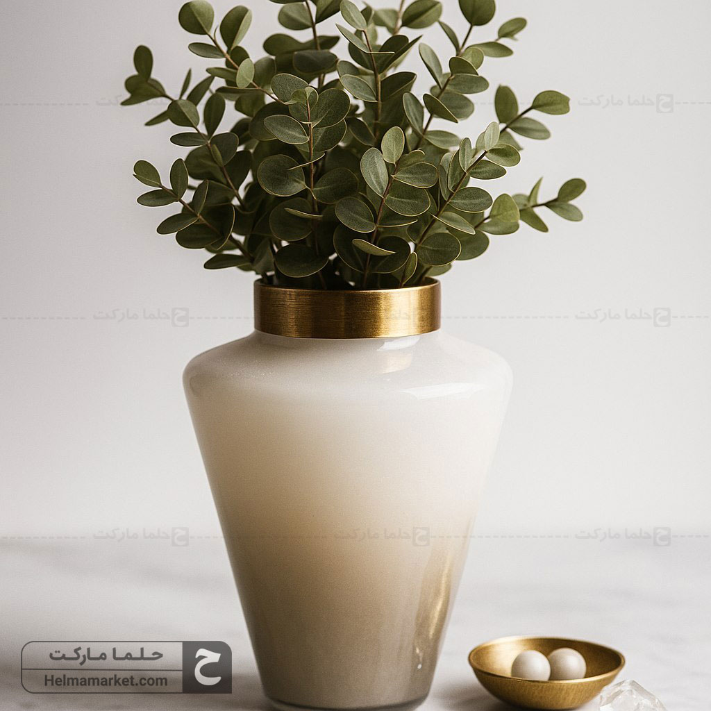 گلدان شیشه ای ترنج کوچک سایه روشن نسکافه ای