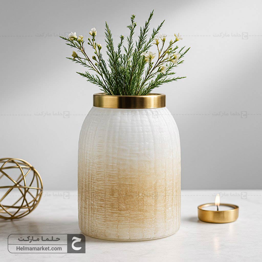 گلدان شیشه ای زبرا کوچک سایه روشن عسلی