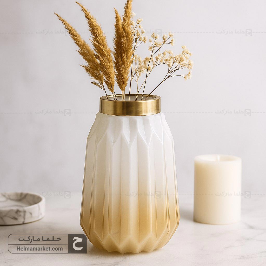 گلدان شیشه ای میخک کوچک سایه روشن عسلی 