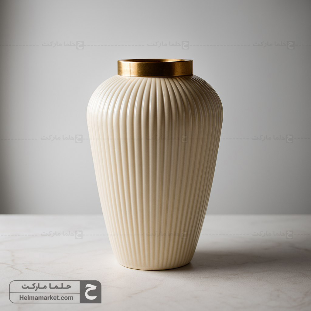 گلدان شیشه ای ارکیده خط دار عسلی