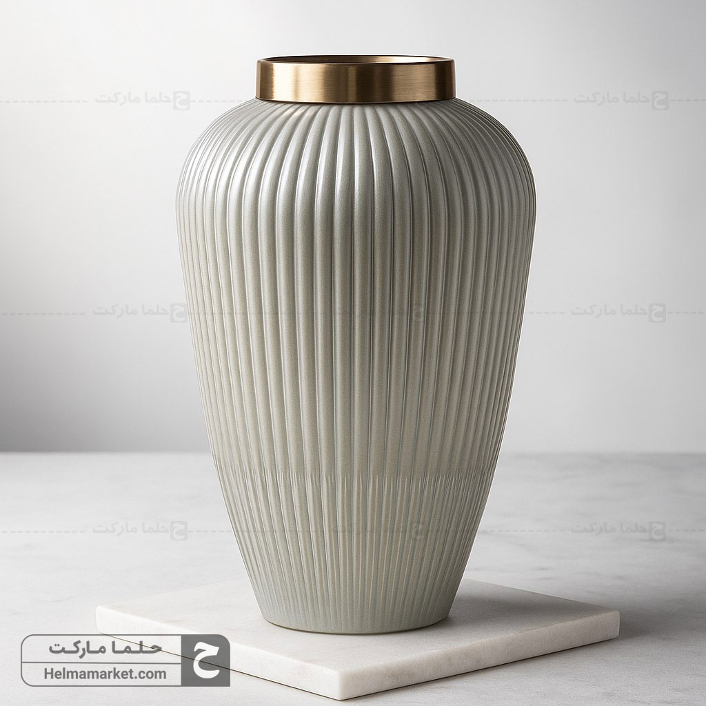گلدان شیشه ای ارکیده خط دار نسکافه ای