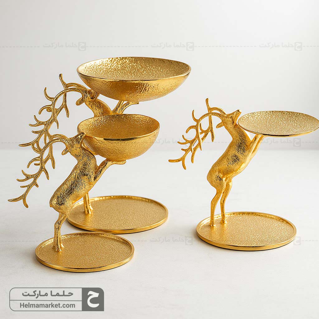 ست گوزن ایستاده ۳ عددی طلایی