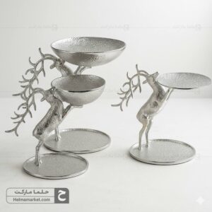 ست گوزن ایستاده ۳عددی نقره ای