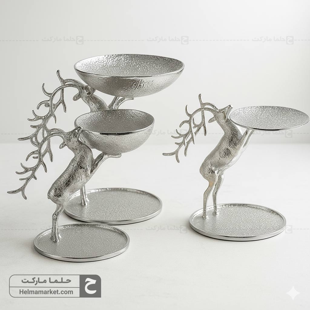ست گوزن ایستاده ۳عددی نقره ای