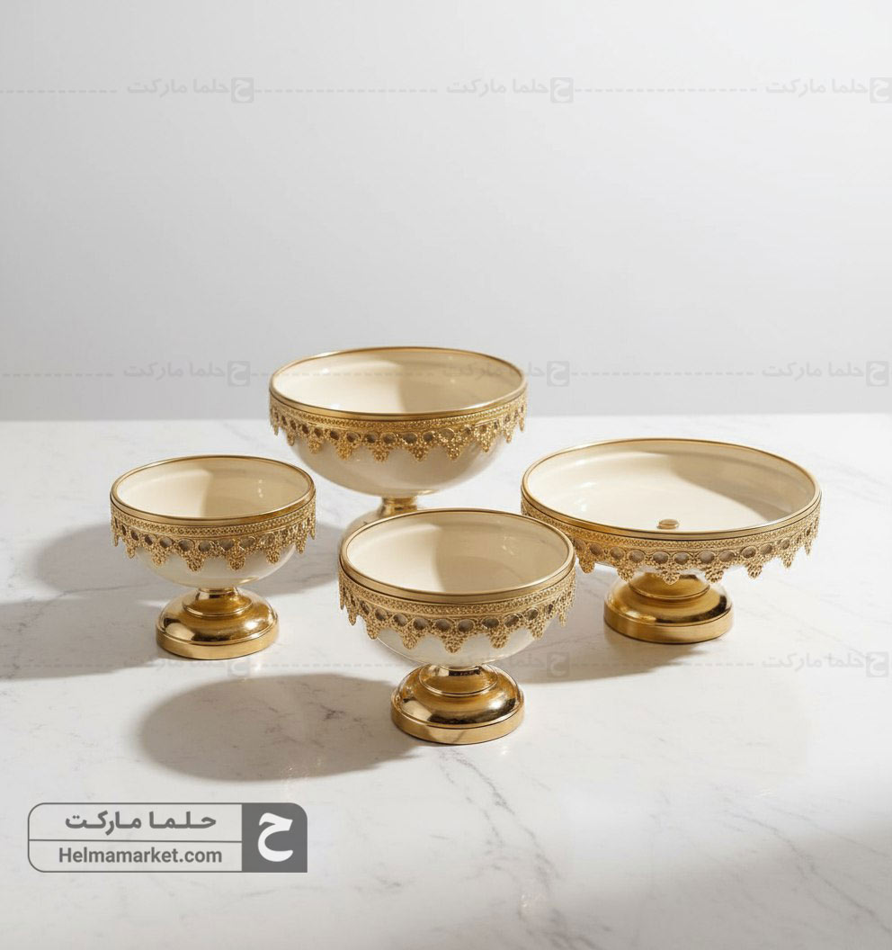 سرویس پذیرایی ونیز گلدار چهار تکه کرم