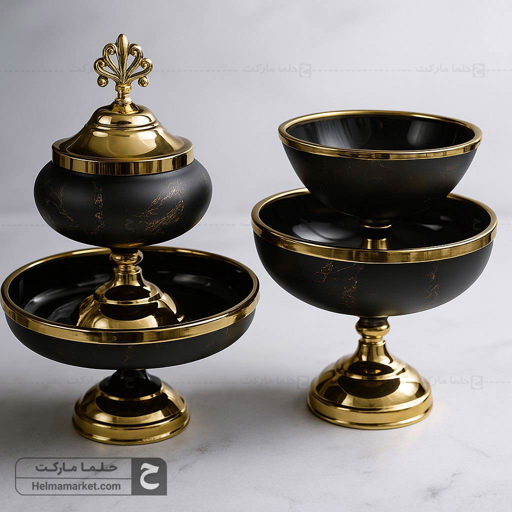 سرویس پذیرایی ۴ تیکه ماربل رنگ مشکی