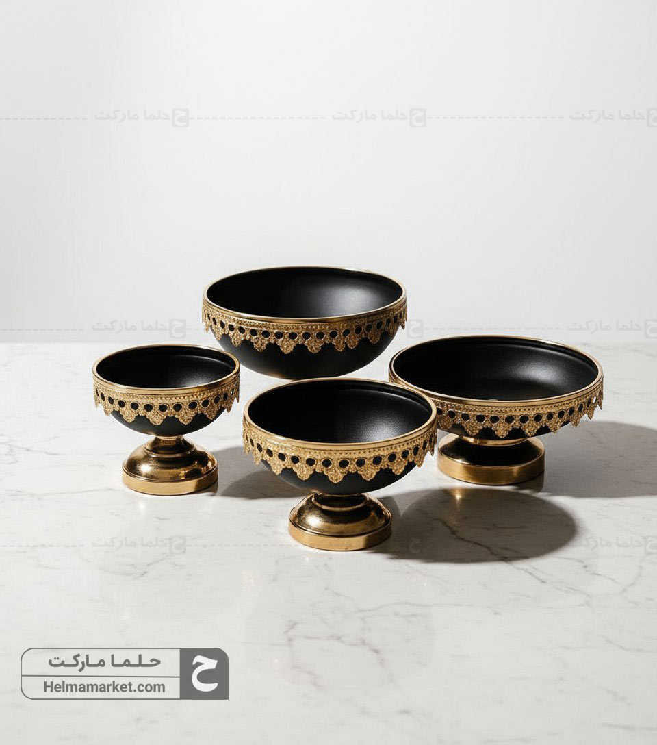 سرویس پذیرایی ونیز گلدار چهار تکه مشکی