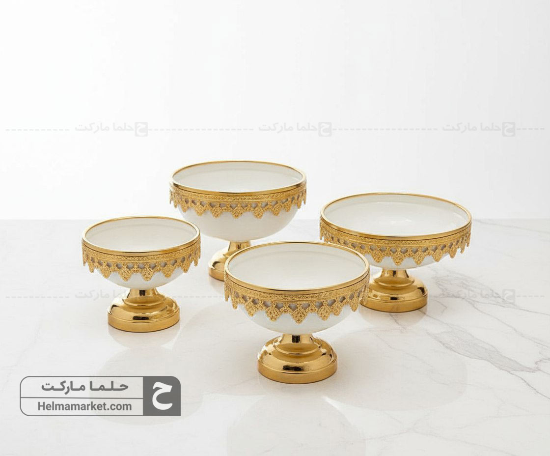 سرویس پذیرایی ونیز گلدار چهار تکه سفید