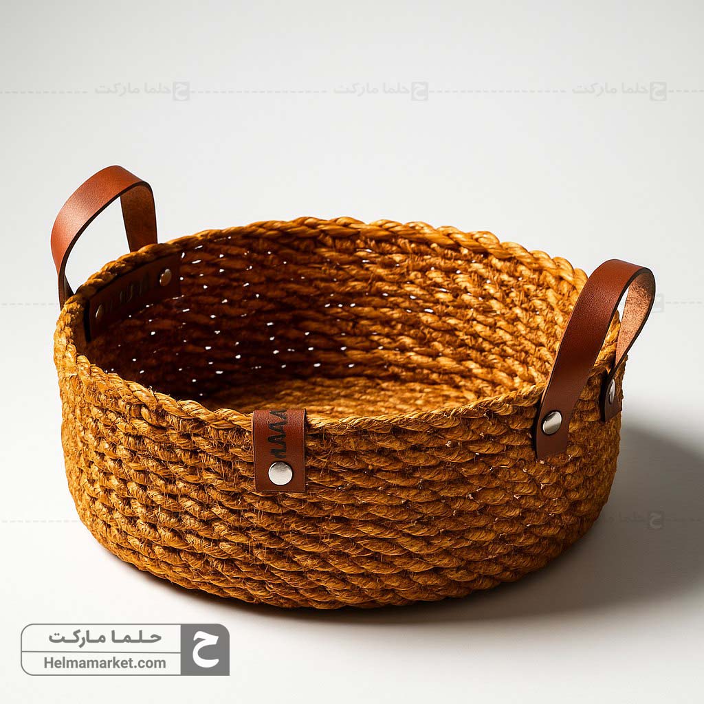 سبد حصیری دسته چرمی
