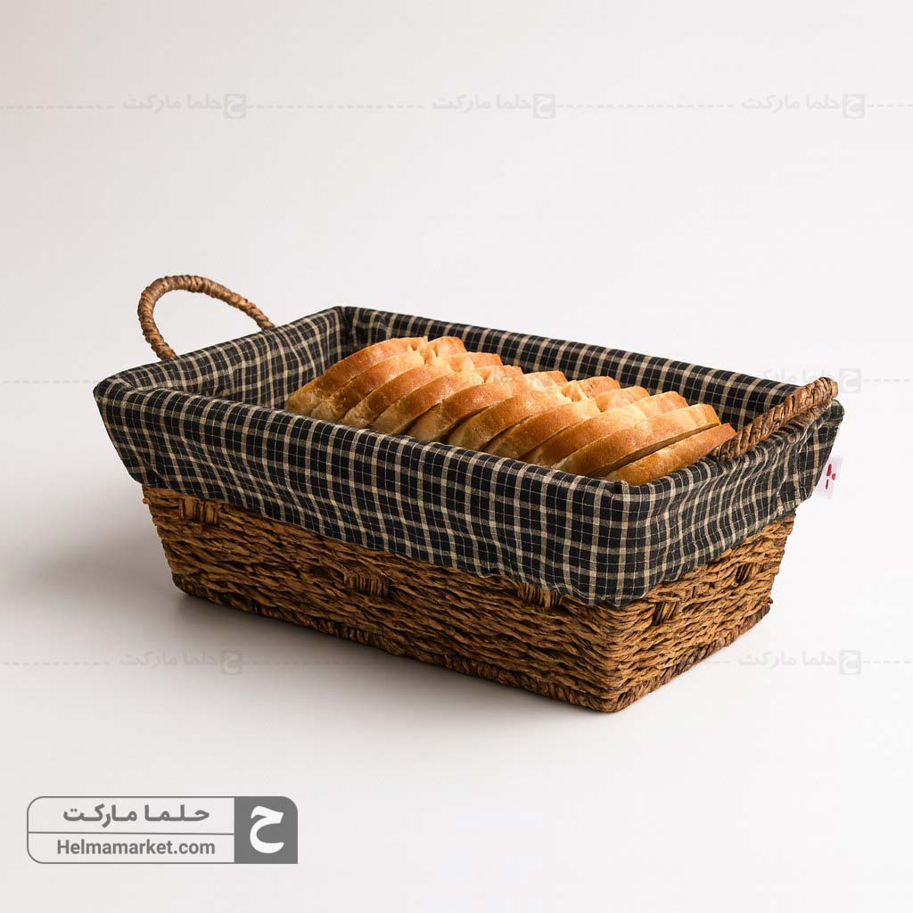 سبد حصیری مستطیل پارچه ای بزرگ