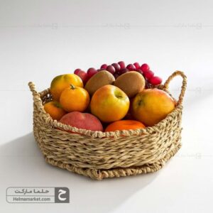 سبد حصیری میوه چند ضلعی دسته دار