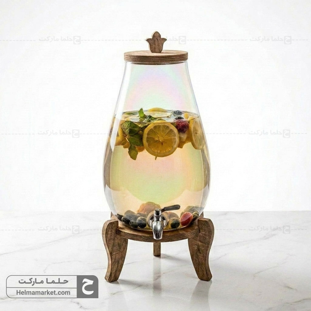 کلمن شیشه ای پایه چوبی ایکیا شیشه هفت رنگ