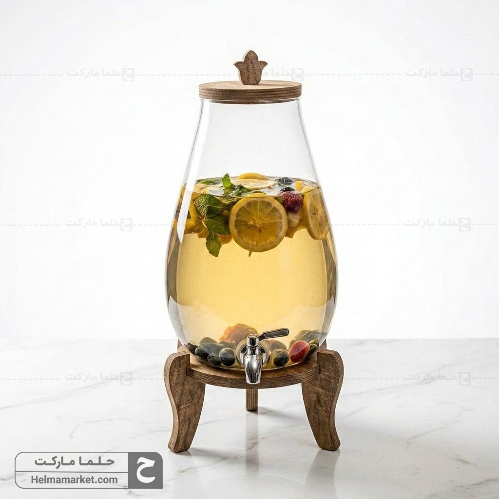 کلمن شیشه ای پایه چوبی ایکیا شیشه شفاف ساده