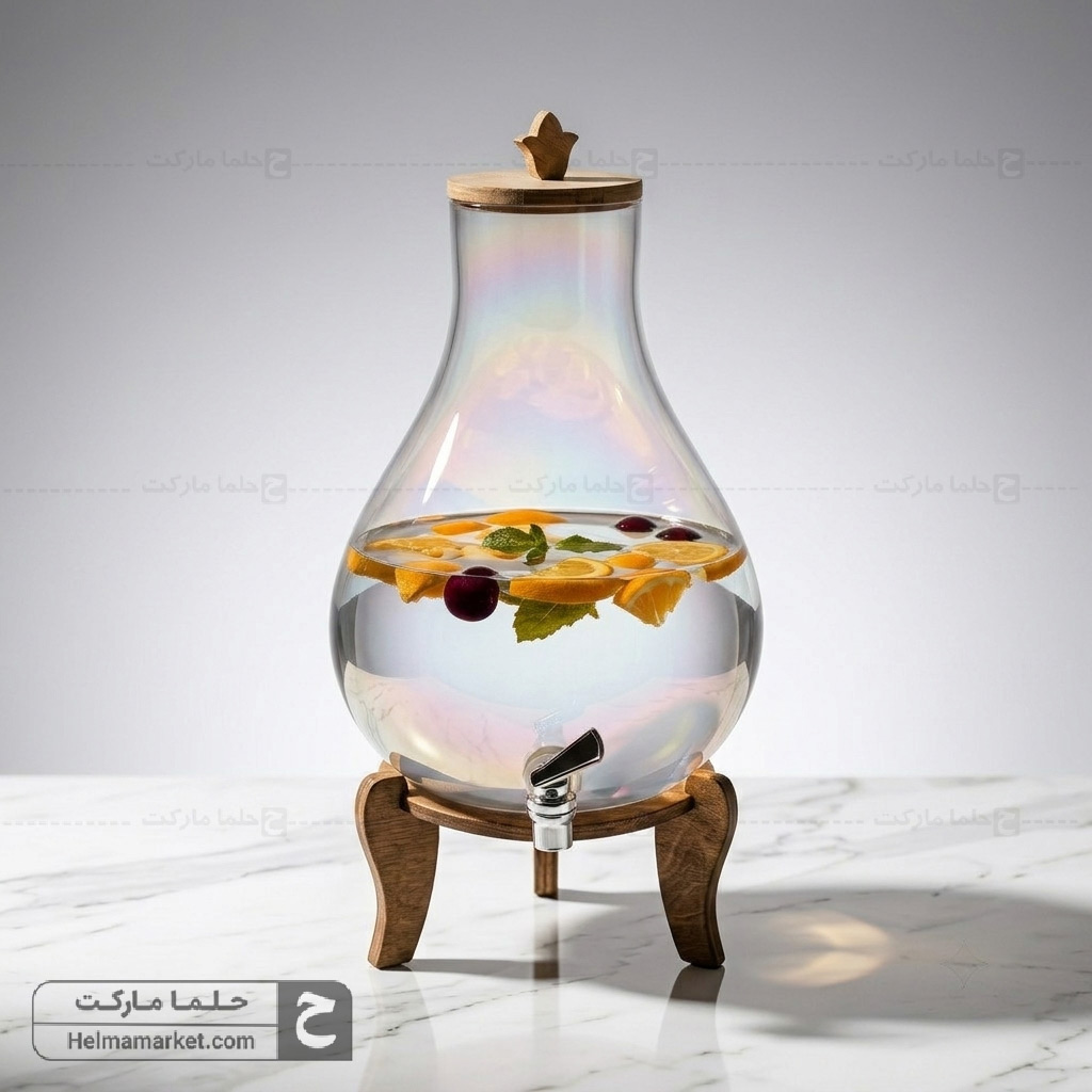 کلمن شیشه ای پایه چوبی ایلیا شیشه هفت رنگ