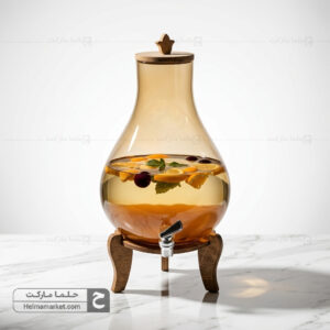 کلمن شیشه ای پایه چوبی ایلیا شیشه عسلی