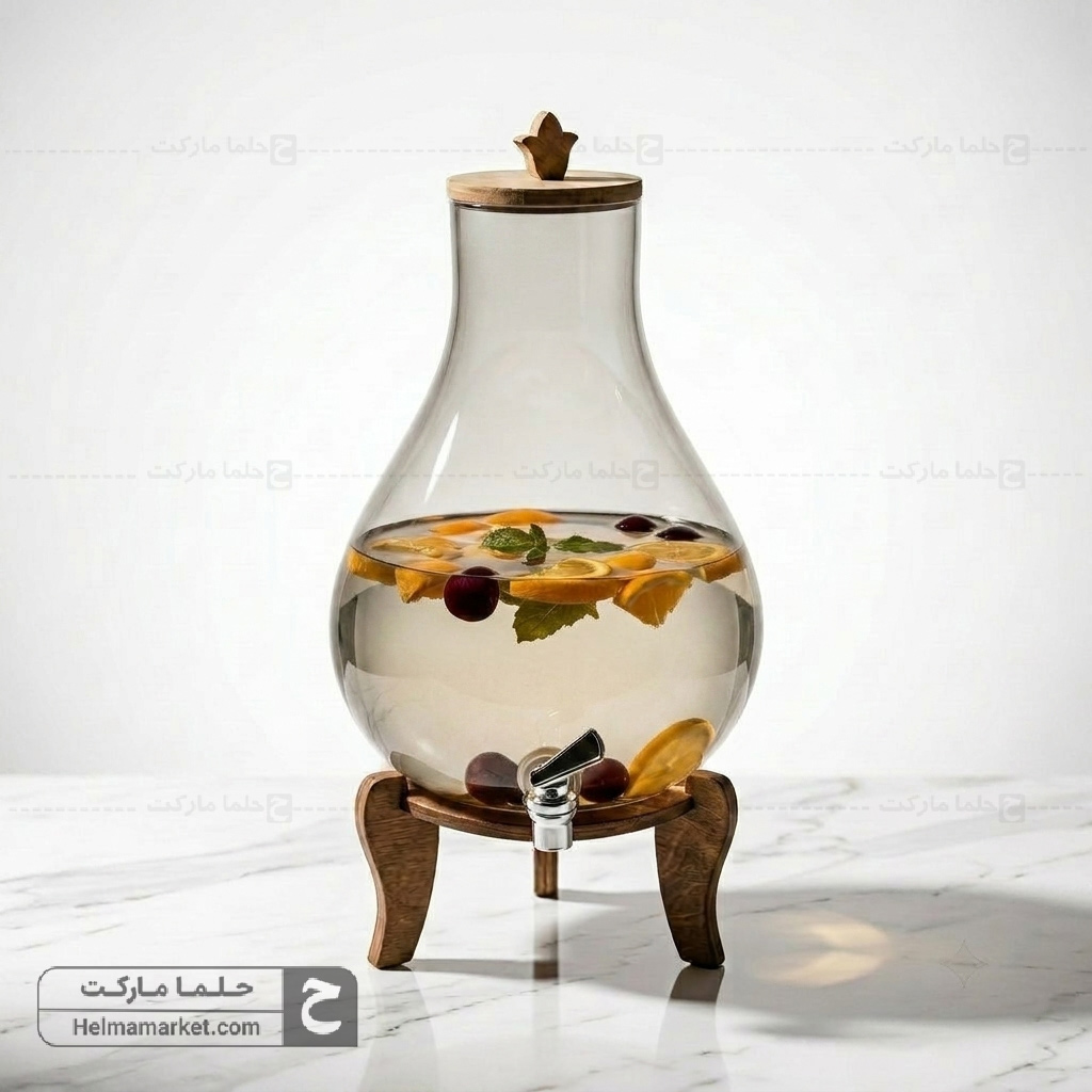 کلمن شیشه ای پایه چوبی ایلیا شیشه دودی