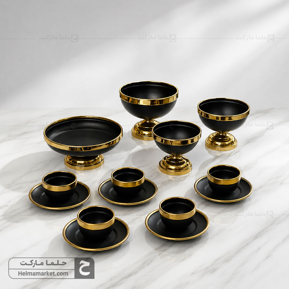 سرویس پذیرای ونیز رنگ مشکی + سرویس پیاله و پیش دستی