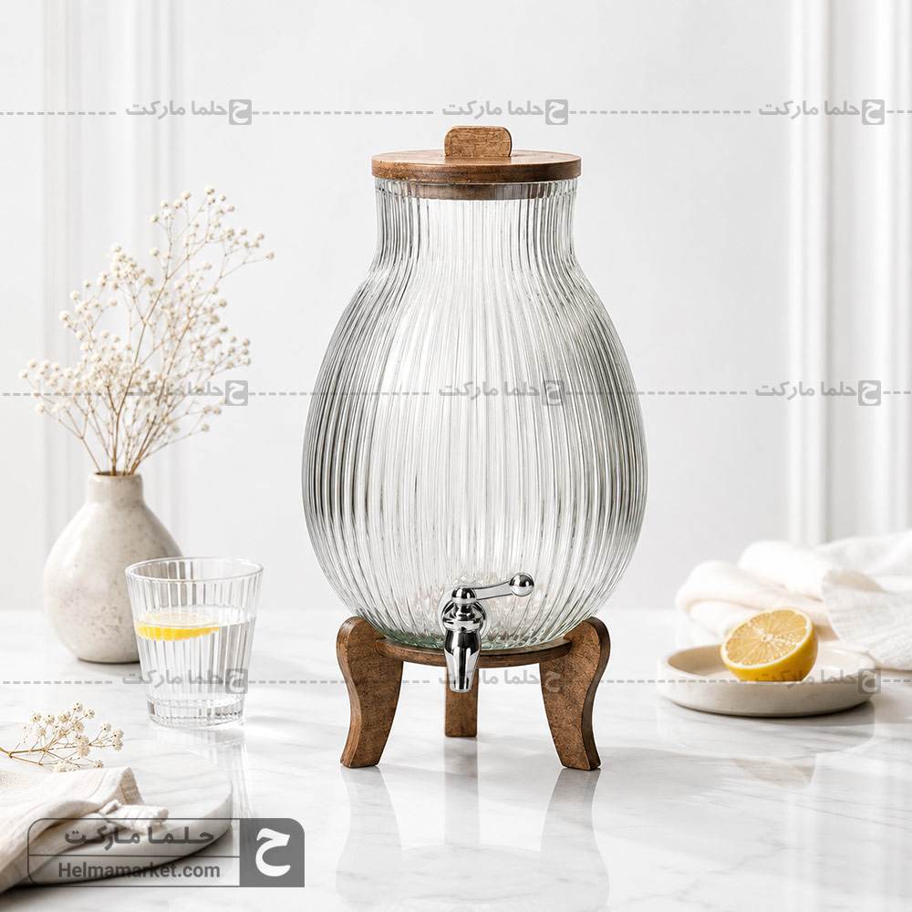 کلمن شیشه ای پایه چوبی آدنا