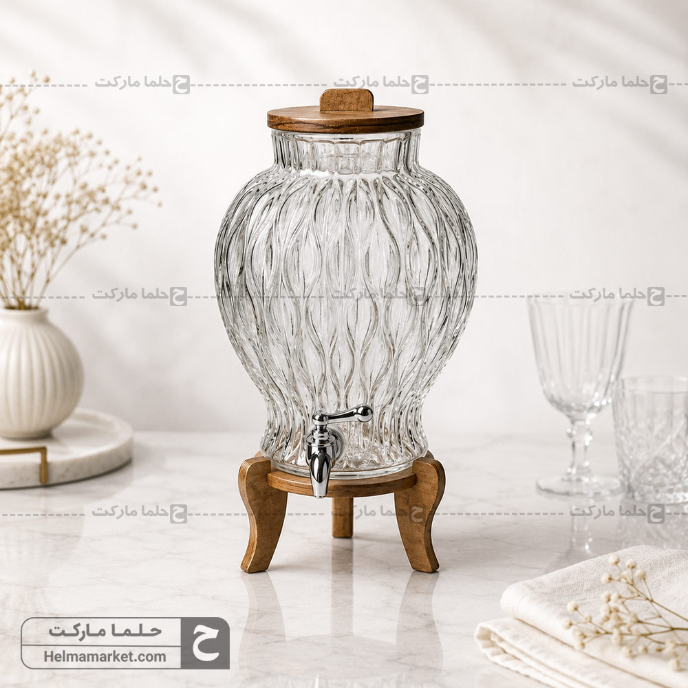 کلمن شیشه ای پایه چوبی آوا