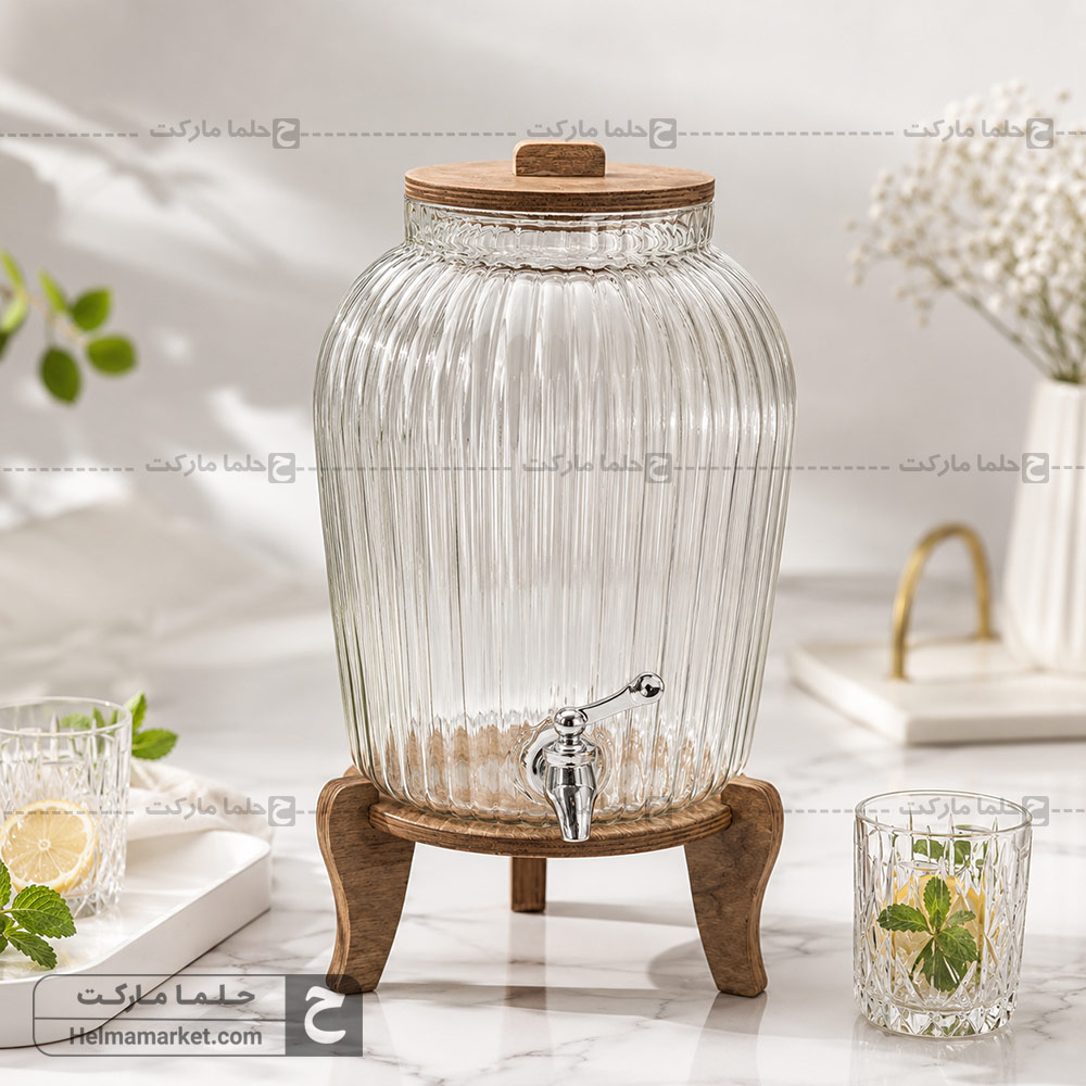 کلمن شیشه ای پایه چوبی دنیز