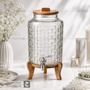کلمن شیشه ای پایه چوبی حصیری