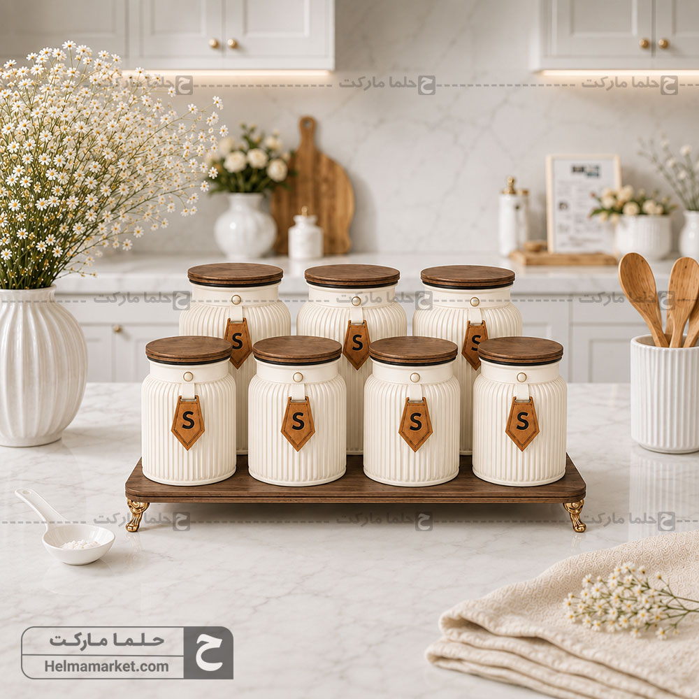 پاسماوری ۷ پارچه شیشه‌ای رنگ کرم