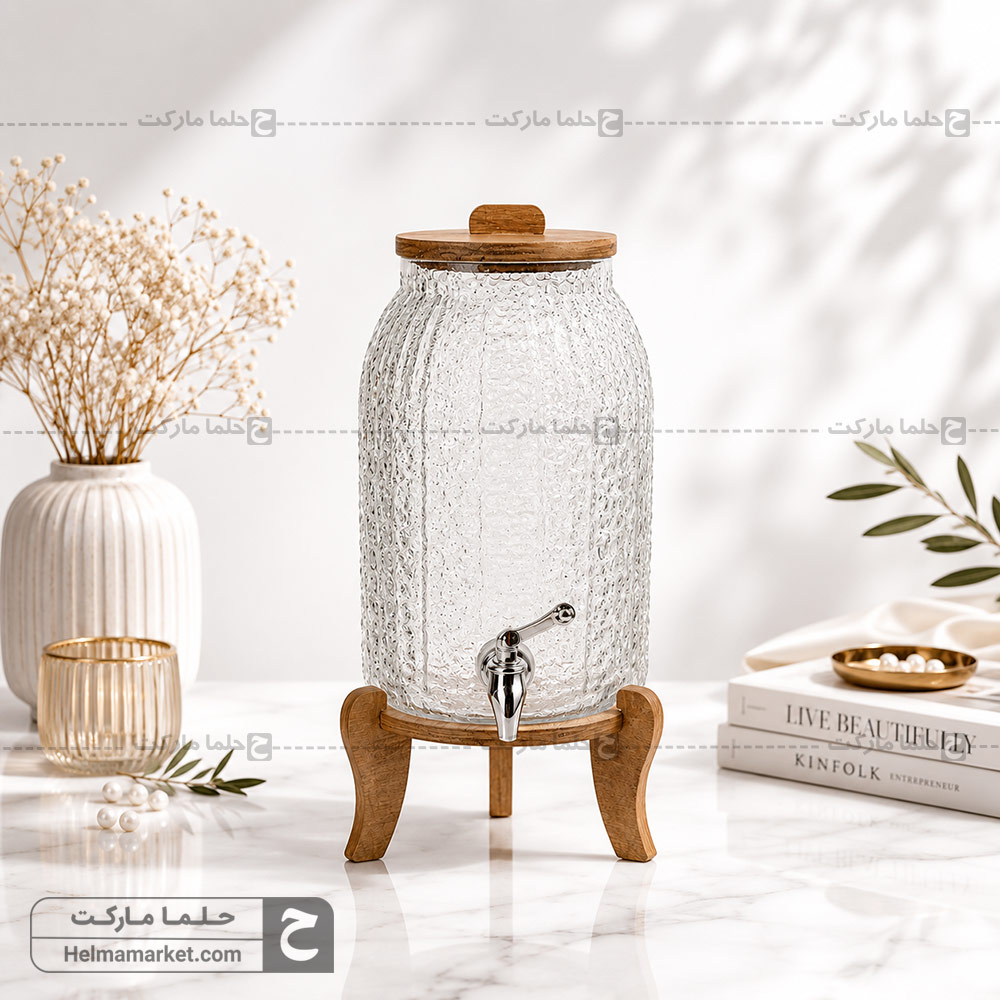 کلمن شیشه ای پایه چوبی زبرا