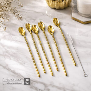 قاشق شربت خوری مدل نی دار پیچی طلایی